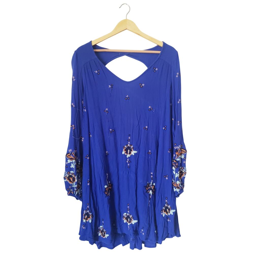 Free People Oxford Embroidered Mini Dress Blue Size Medium